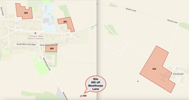 Map of suggested sites in Terrington parish